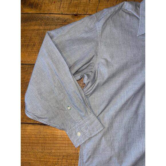 Mens Tommy Hilfiger Gray Blue Long Sleeve Button Down Dress Shirt Size 17 34-35 - Picture 4 of 6